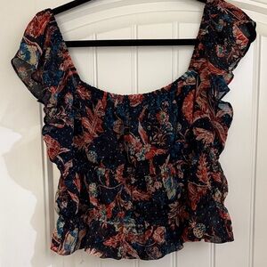 Express navy blue floral blouse